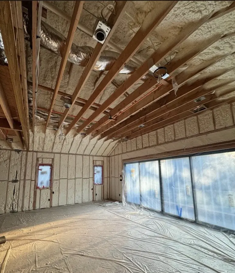 Interior walls and ceiling insulated with spray foam during new construction in Stephenville